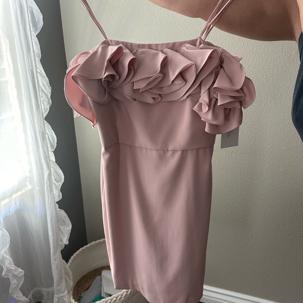 Theia couture blush rosette dress